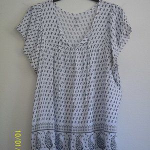 St John's Bay Woman's 3X White/Blue Paisley Print Short Sleeved Top